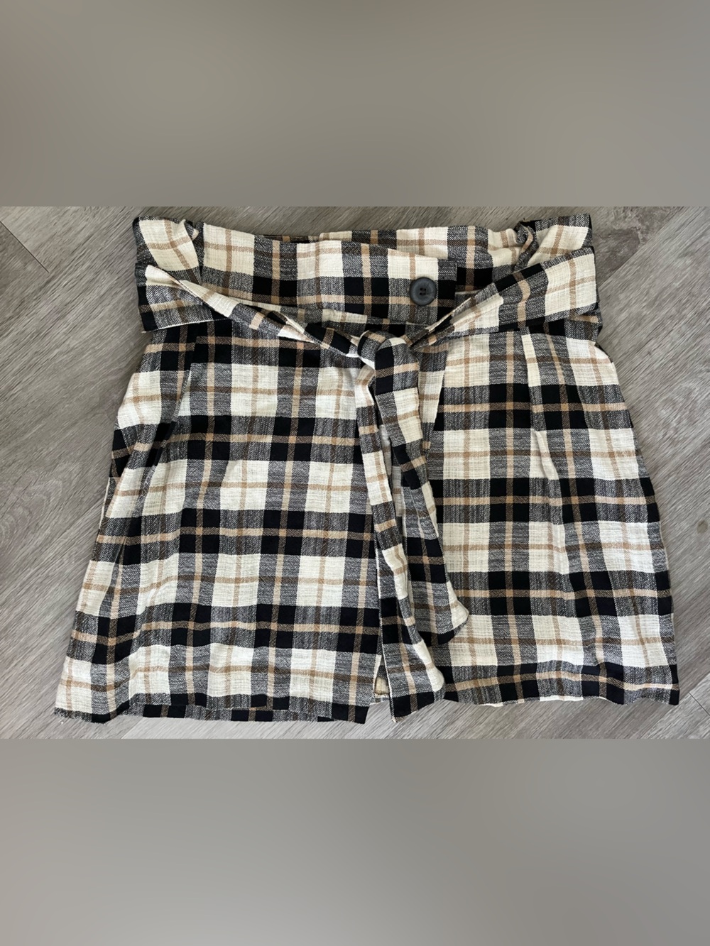 Zara Black and White Plaid Paperbag Tie-Waist Mini Skirt